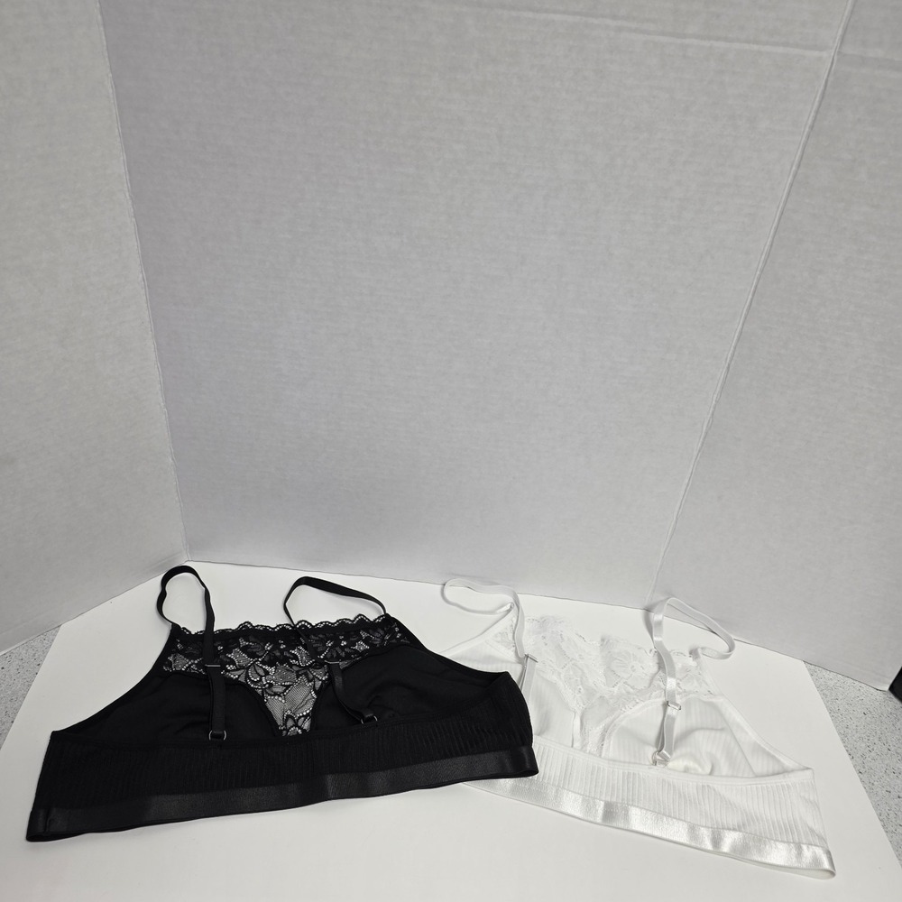 Lace Bralette Set Black White XL Junior fit unlined NWOT - Picture 2 of 5